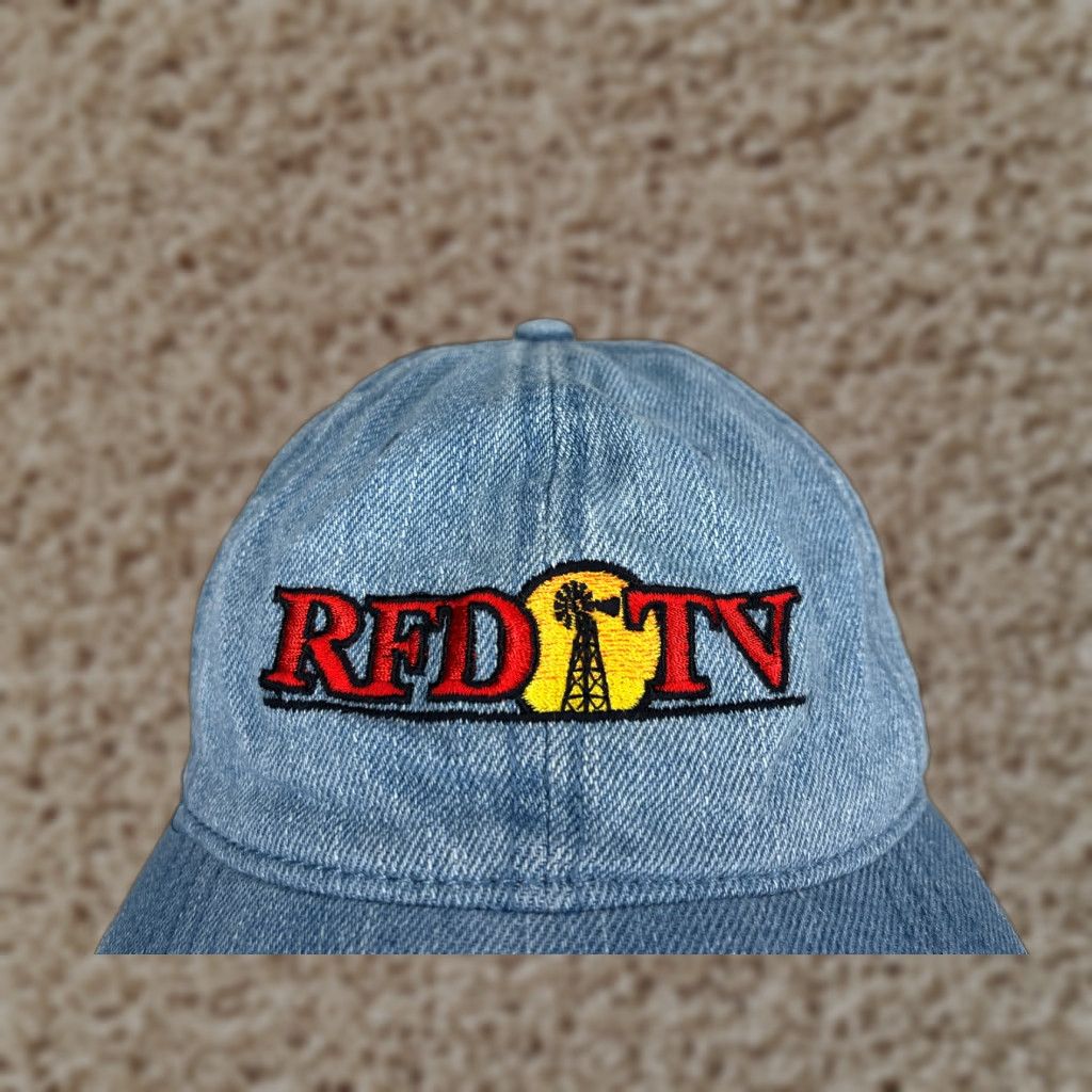 Vintage Otto Hat Cap Baseball Cap Adjustable One Size Blue Denim Look 100% Cotton Adults Men RFD-TV News Theme Outdoor TV Baseball Mens Size ONE SIZE - 1 Thumbnail