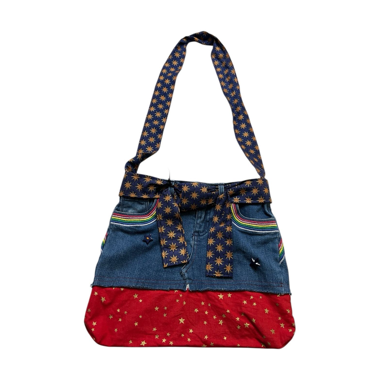 Vintage Handmade Denim Patchwork Tote Bag Upcycled Boho Shoulder Bag Size ONE SIZE - 2 Thumbnail