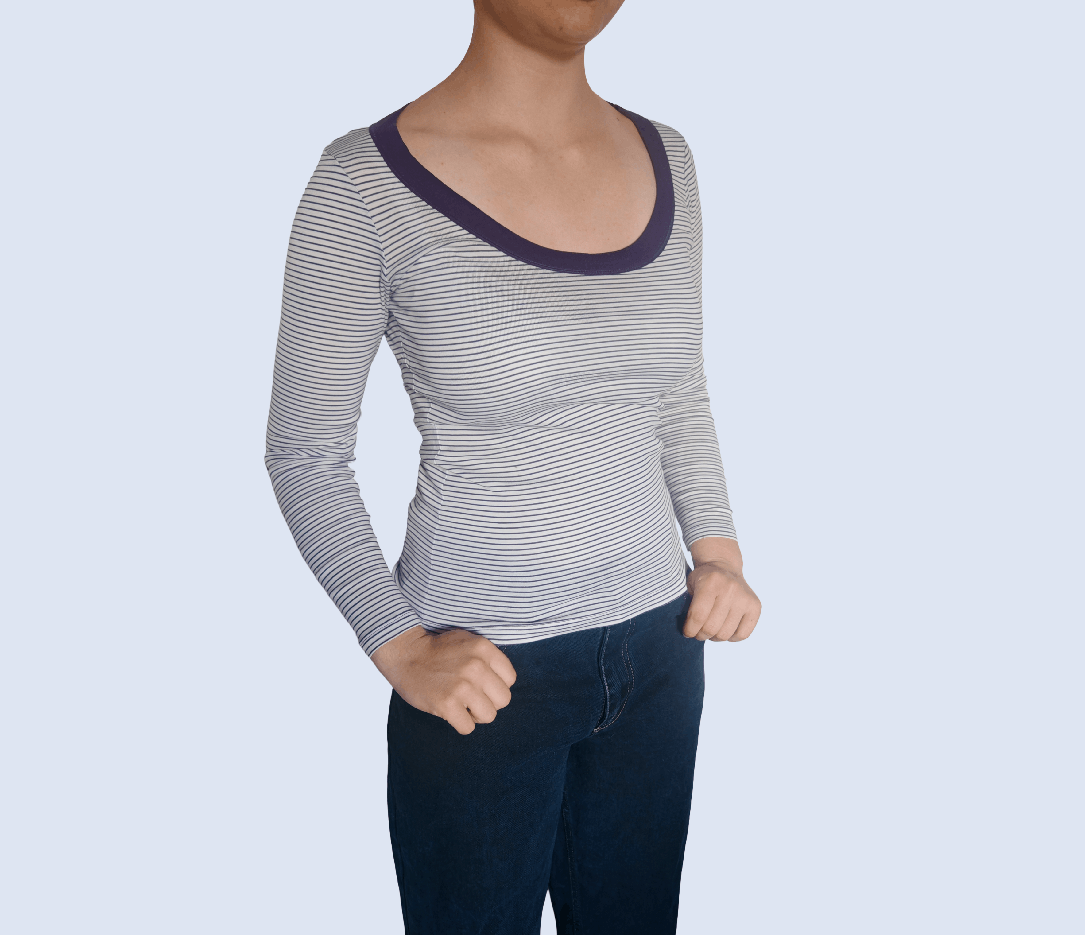 Filippa K Filippa K White and Purple Breton Stripe Scoop Neck Top Size S / US 4 / IT 40 - 1 Thumbnail