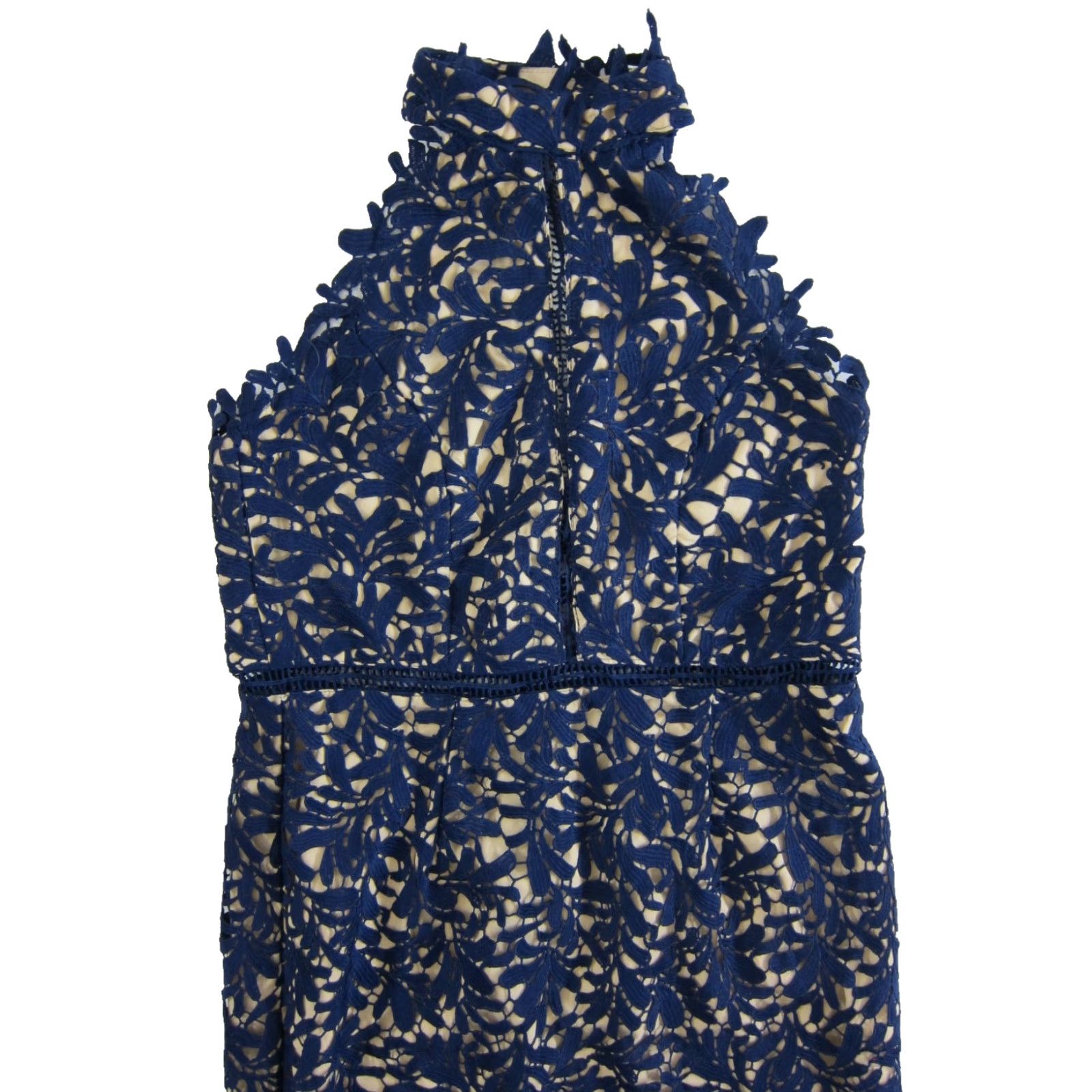 Lulus Lulus Blue Crochet Knit High Neck Sleeveless Bodycon Open Back Halter Dress XL Size XL / US 12-14 / IT 48-50 - 4 Thumbnail