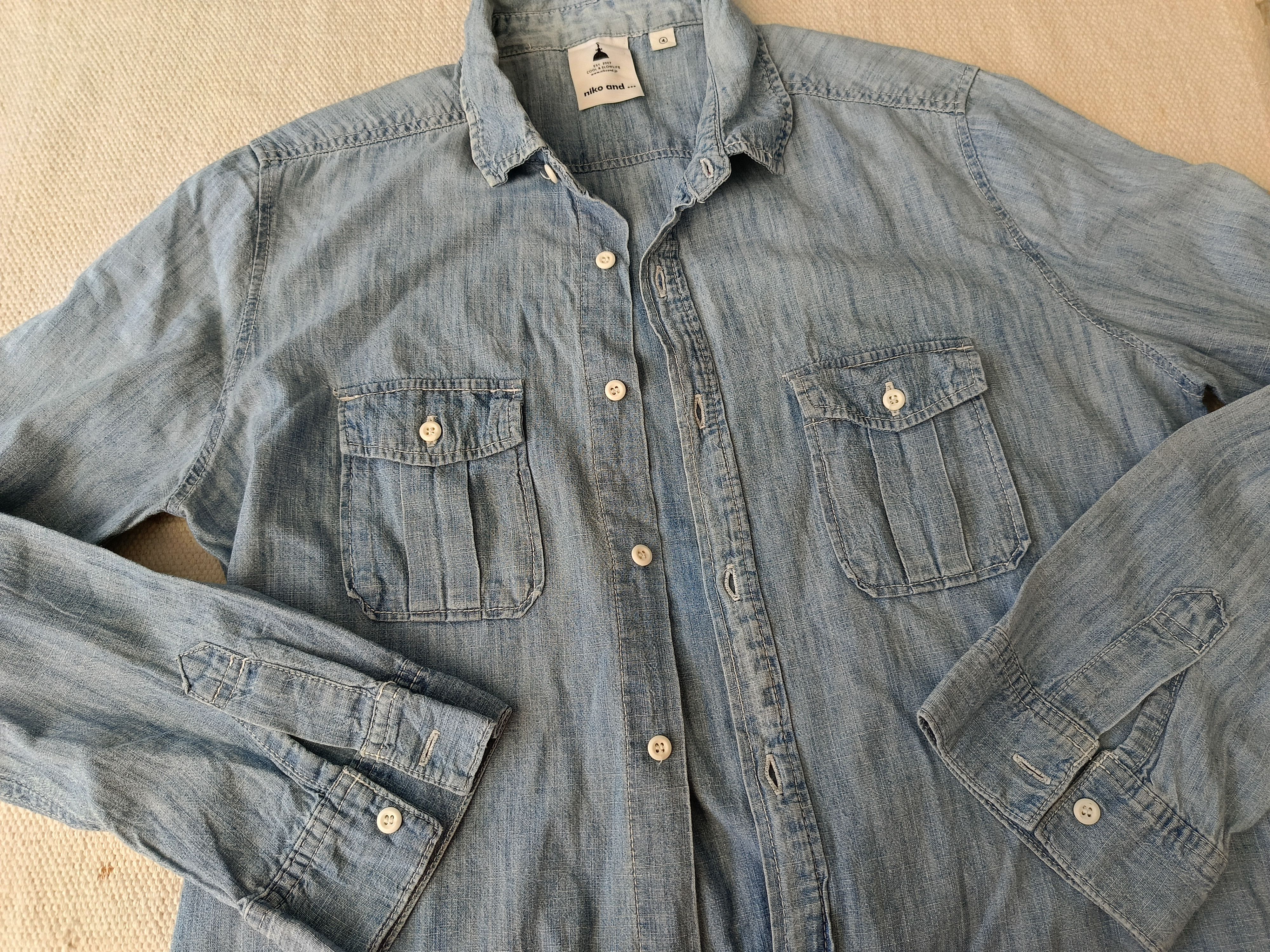 Japanese Brand Niko and ... 4 unisex blue denim chambray western work shirt Size M / US 6-8 / IT 42-44 - 2 Thumbnail