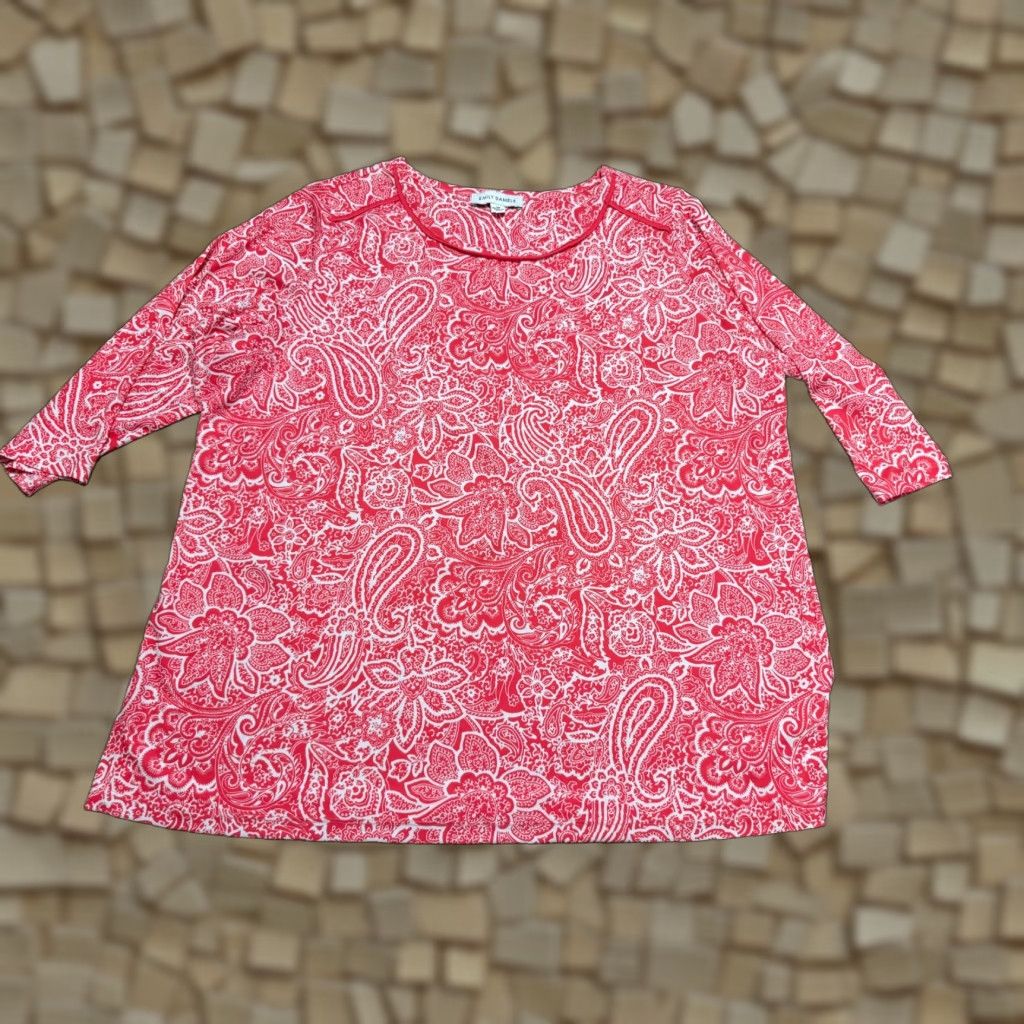Vintage Emily Daniels Shirt Women's Plus Size 1X Red White Floral Paisley 3/4 Sleeve Size XL / US 12-14 / IT 48-50 - 1 Thumbnail