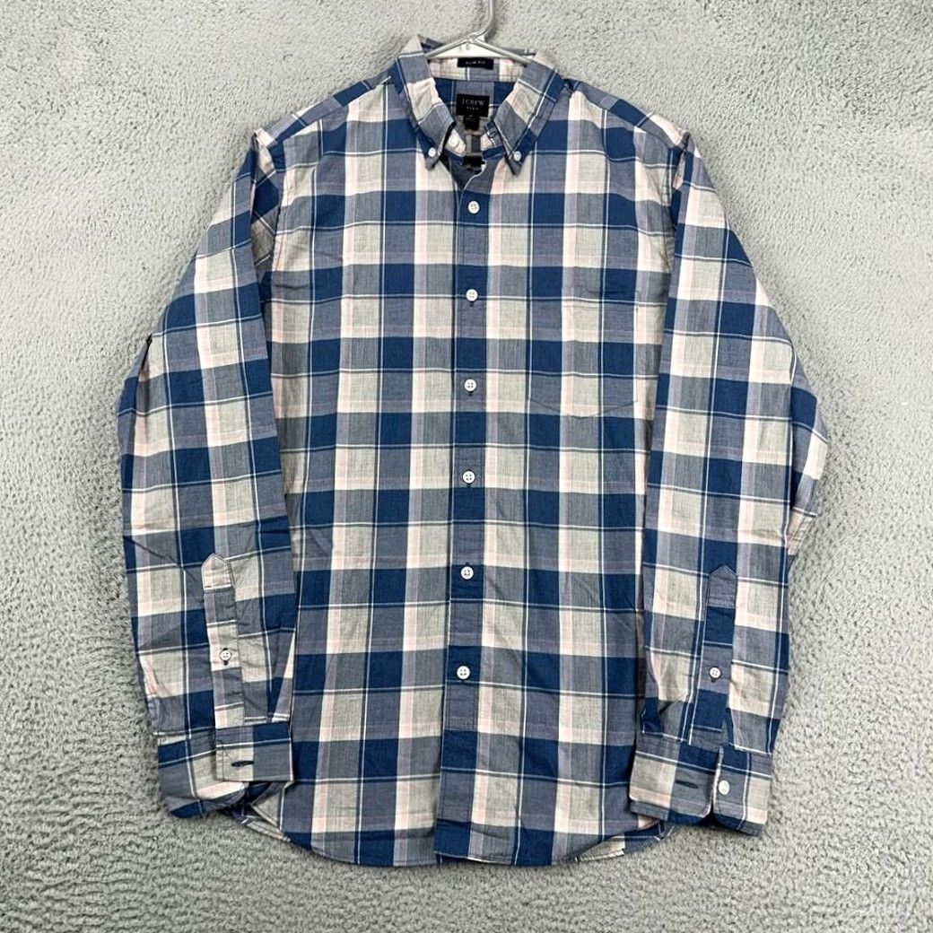 J.Crew J.CREW Flex Shirt Adult Medium Blue Grey Plaid Button-Down Slim Fit Mens NEW Favorite Time Size US M / EU 48-50 / 2 - 5 Thumbnail