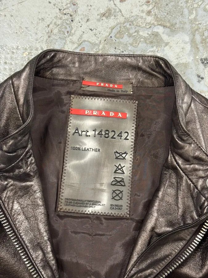 Prada AW2008 Prada Brown Plissed Leather Biker Jacket Size M / US 6-8 / IT 42-44 - 6 Thumbnail