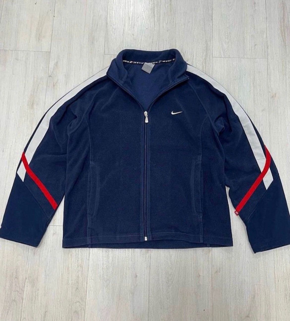 Vintage 90s Cream Waffle Fabric Embroidered Nike 1/4 Zip Jumper L