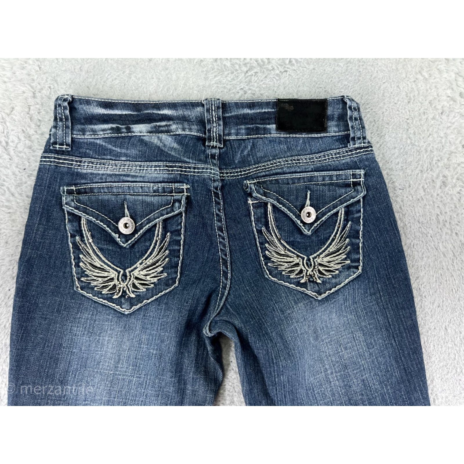 Denime Zco Denim Jeans Bootscut Women's 7 Blue Embroidered Distressed Pockets 5-Pocket Cotton Blend Regular Size 28" / US 6 / IT 42 - 2 Thumbnail