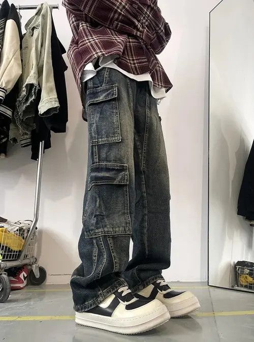 VIBE #30 Patchwork Blue Cargo Jeans Multi-pockets Size US 32 / EU 48 - 8 Thumbnail