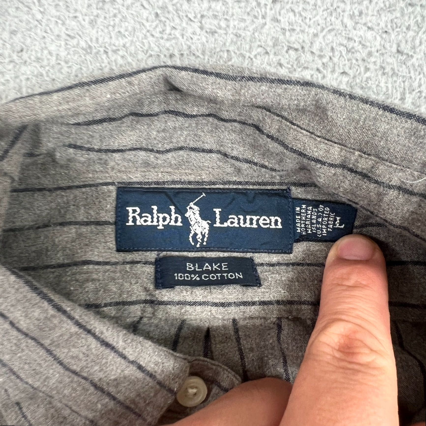 Ralph Lauren VINTAGE Ralph Lauren Button-Down Shirt Men L Gray Striped Blake Long Sleeve Cotton Size 42R - 2 Thumbnail