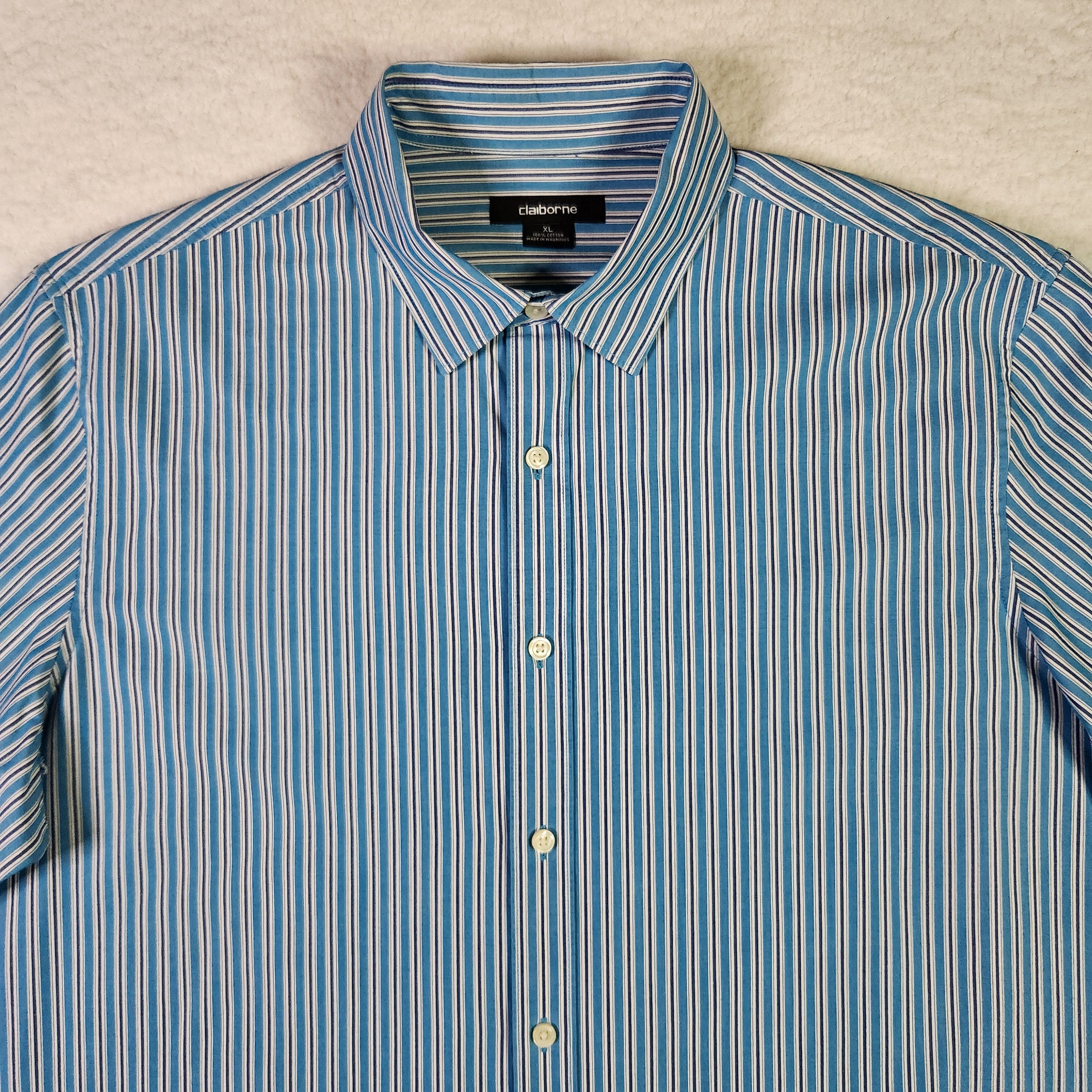 Liz Claiborne Claiborne VINTAGE Striped Shirt XL Blue Short Sleeve Button Size US XL / EU 56 / 4 - 2 Thumbnail