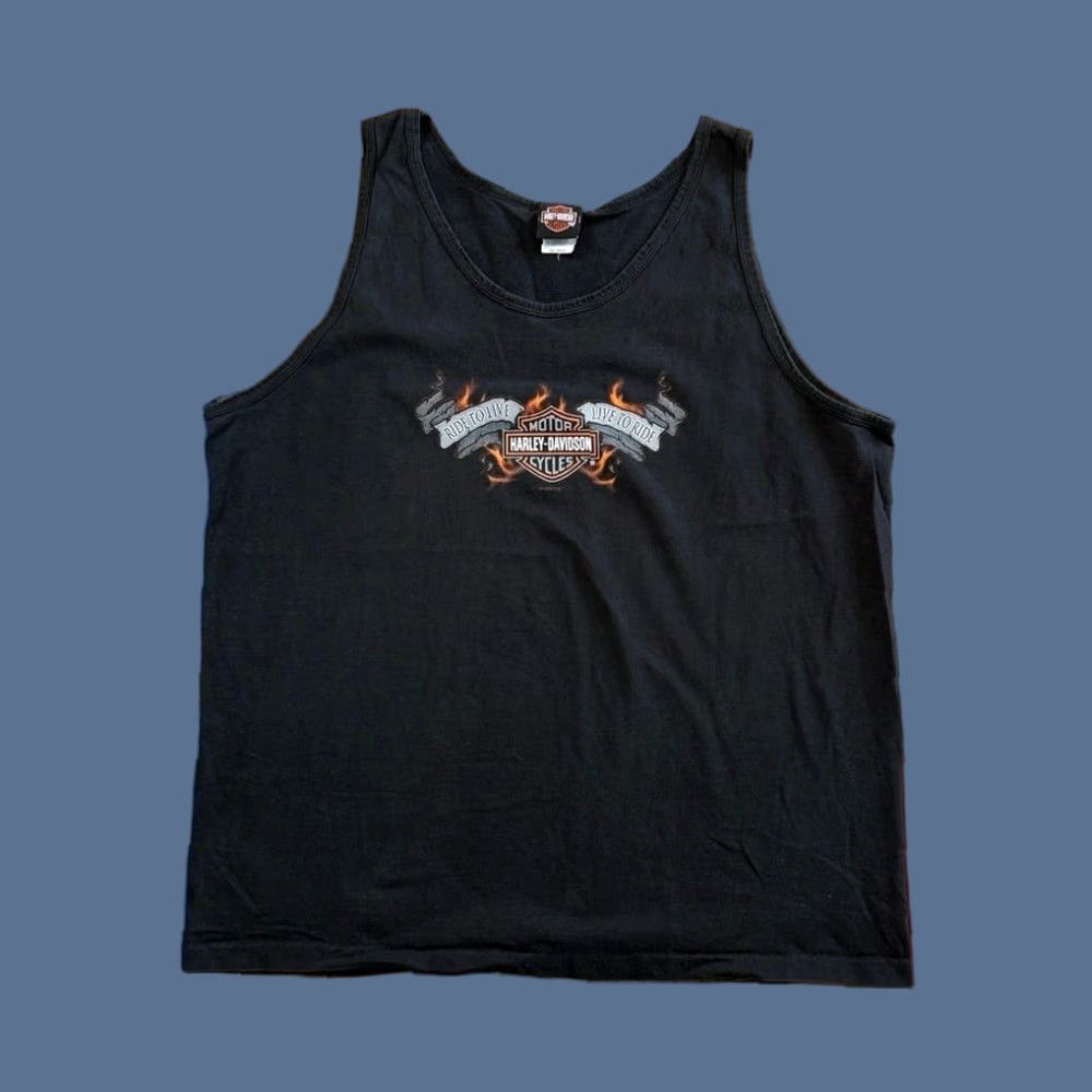 Harley Davidson VINTAGE Harley Davidson Tank Top T-Shirt 2XL Men Black Sleeveless Biker Flames 90s Y2K Size US XXL / EU 58 / 5 - 1 Thumbnail