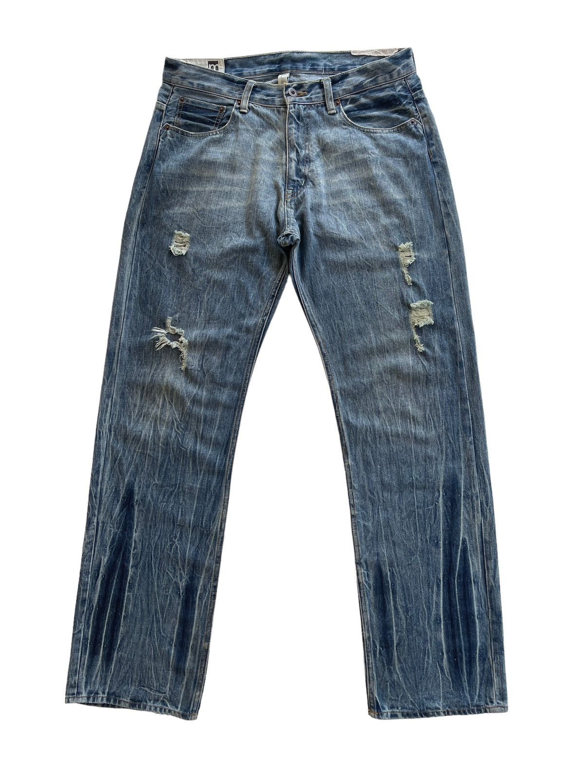 Japanese Brand PICK!!! Modish Style Flame Distressed Denim Size US 33 - 1 Thumbnail