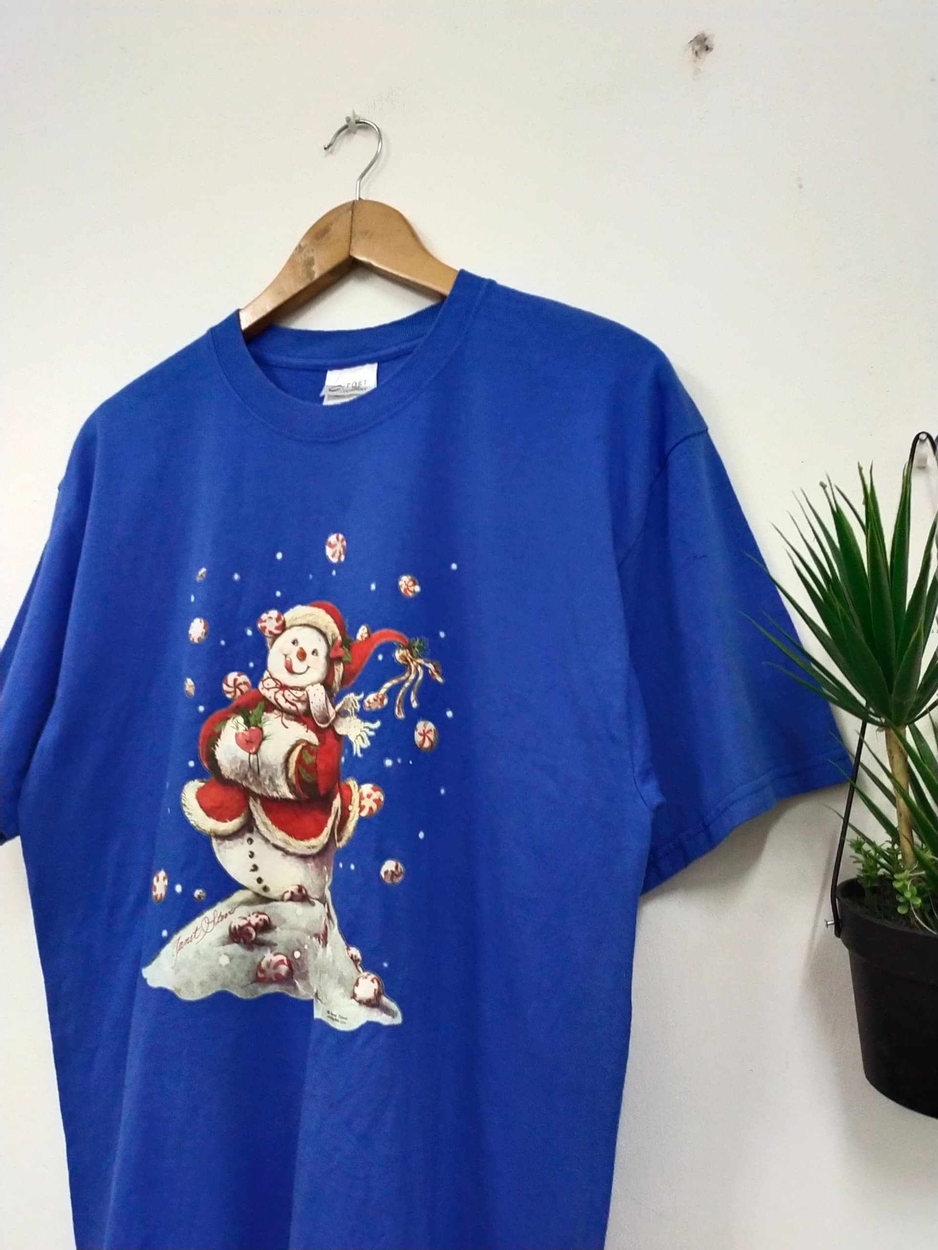 Vintage Vintage 90s Art Janet Stever Merry Christmas graphic t shirt Size US L / EU 52-54 / 3 - 6 Thumbnail