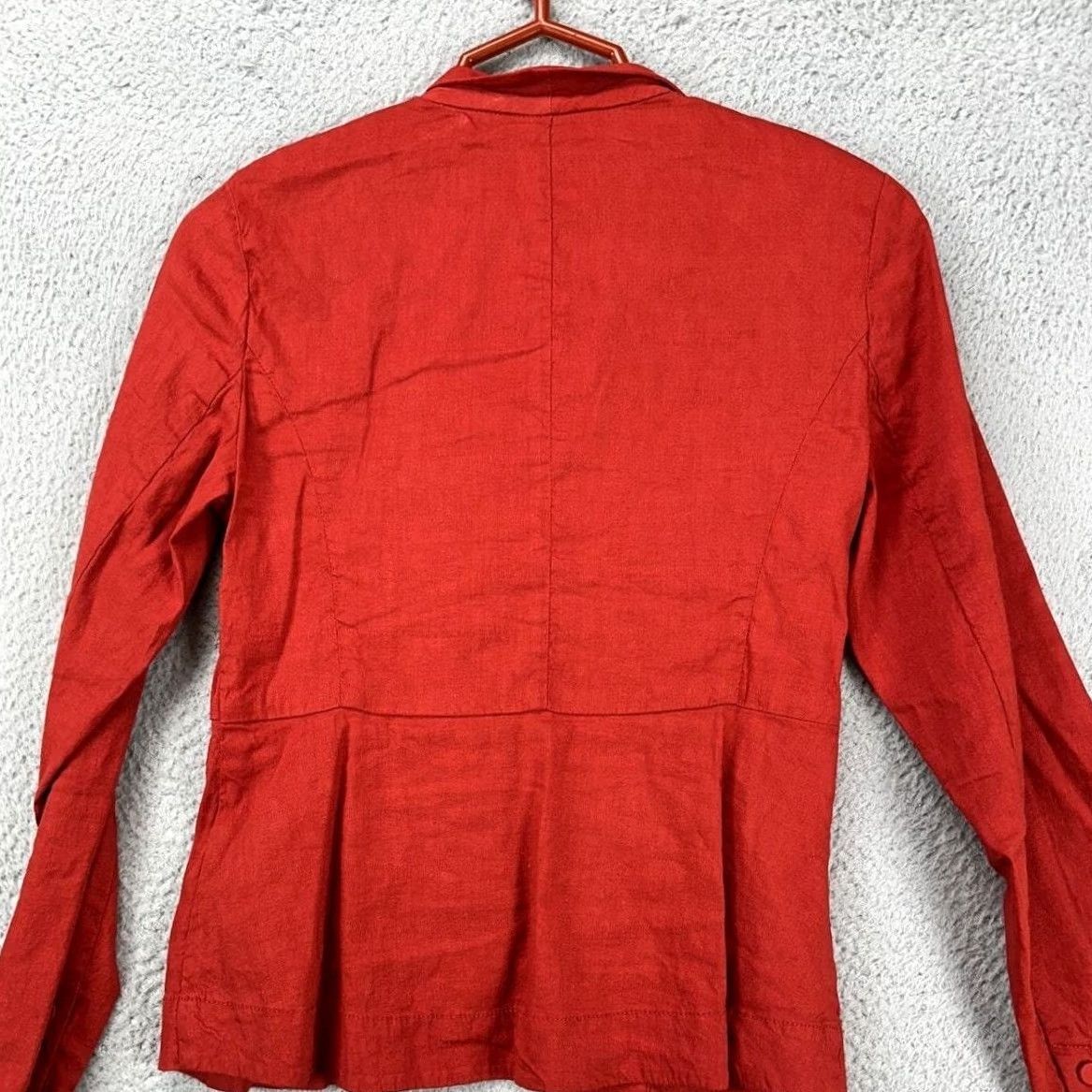 Eileen Fisher VINTAGE Eileen Fisher Blazer Shirt Womens 2P Petite Red Linen Blend Zip Up Blazer Jacket Short Sleeve Casual Business Travel Womens Size XXS / US 00 / IT 34 - 3 Thumbnail