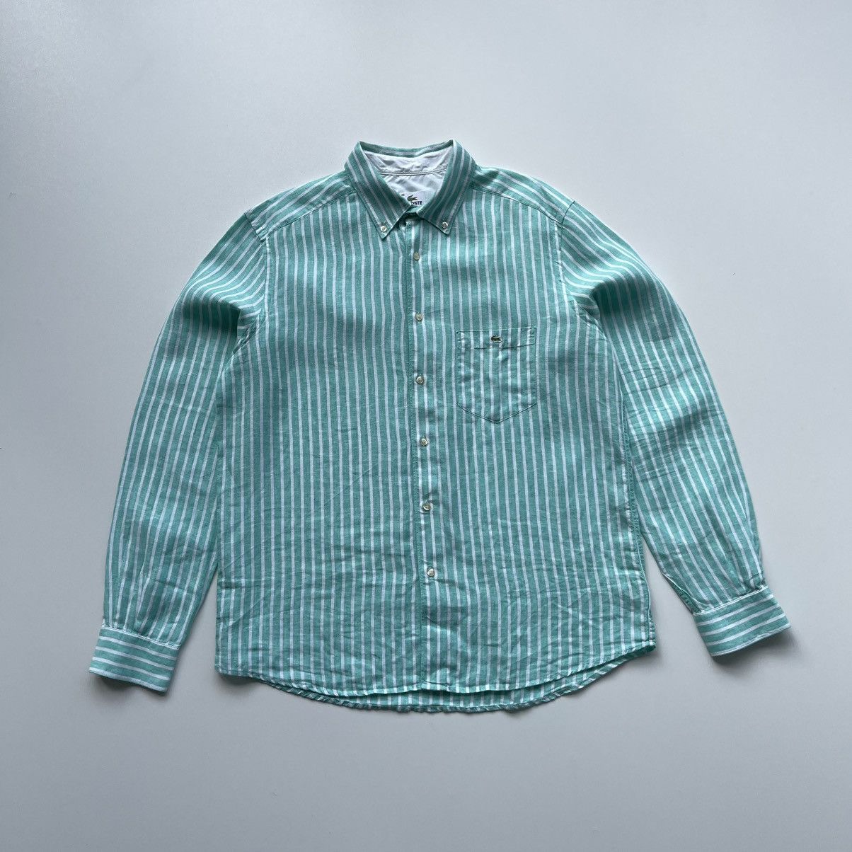 Lacoste × Vintage Lacoste Linen Flax Stripe Pocket Shirt Mint/White Size US XL / EU 56 / 4 - 1 Thumbnail