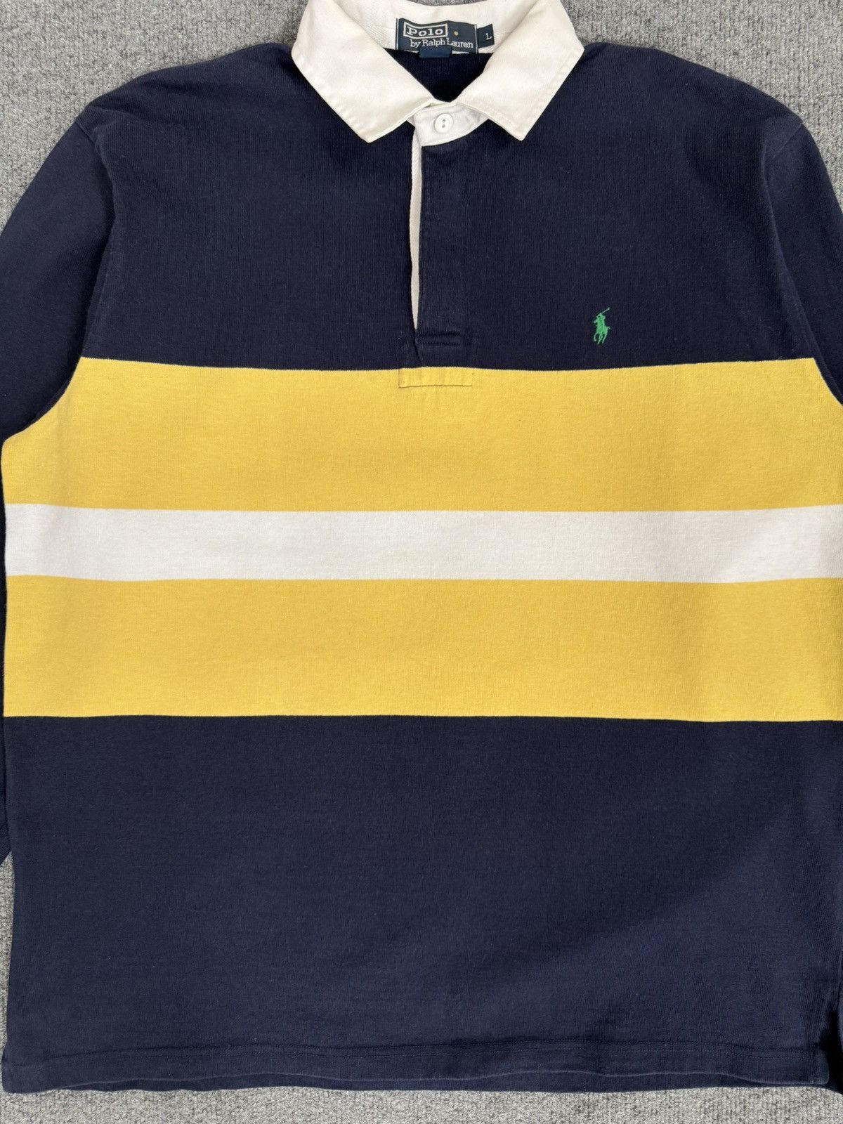 Polo Ralph Lauren Vintage Polo Ralph Lauren Navy Yellow Stripe Rugby Size US L / EU 52-54 / 3 - 2 Thumbnail