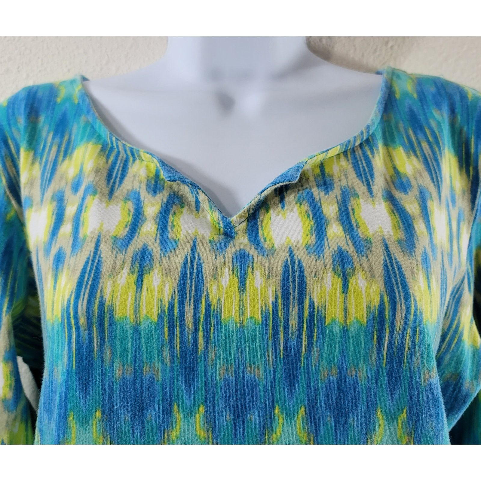 Other Ruby Rd. Blue Yellow White Abstract Print V Neck Top Large Size L / US 10 / IT 46 - 2 Thumbnail