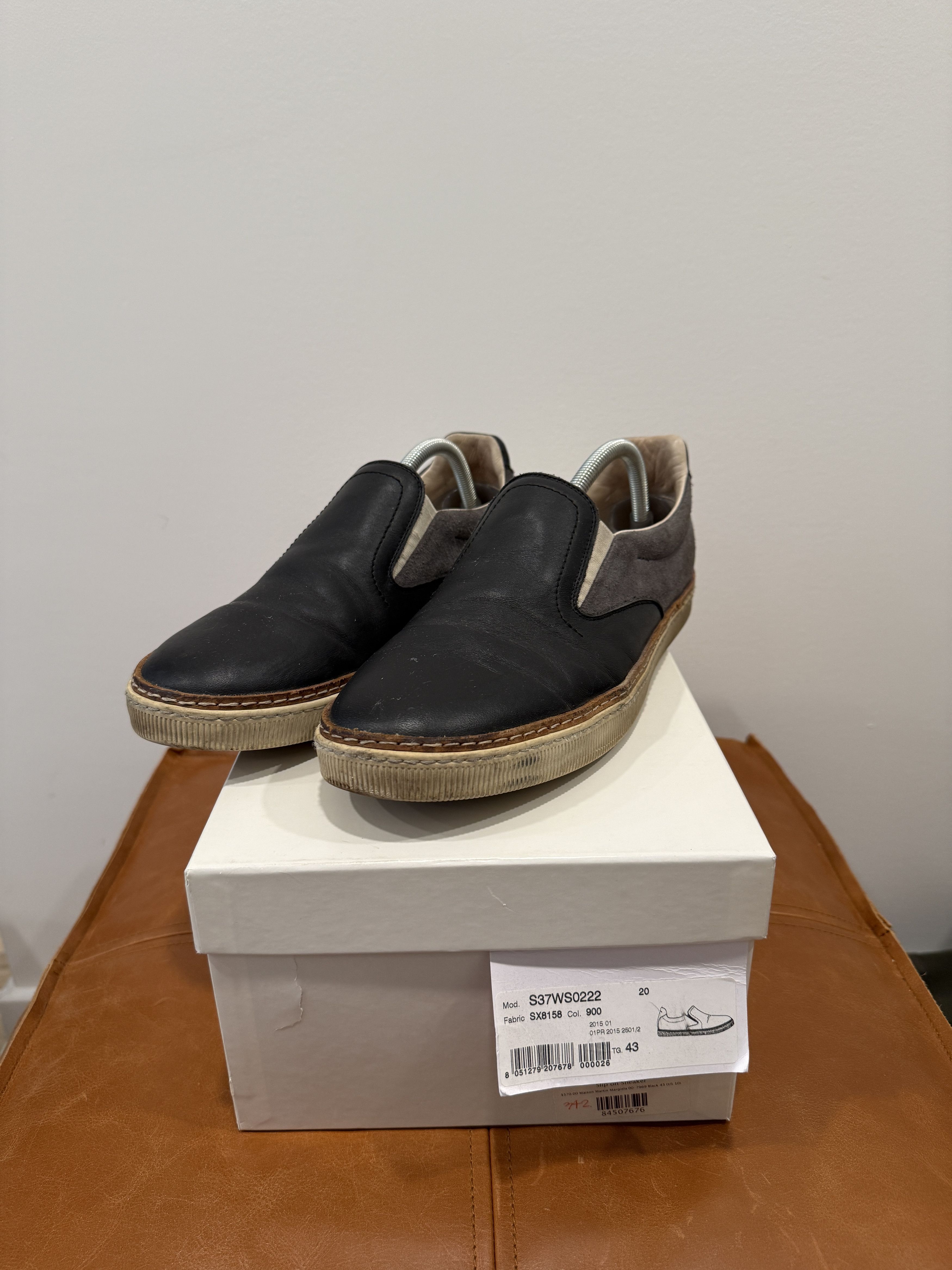 Margiela Slip-On Sneaker in Black Leather/Grey Suede