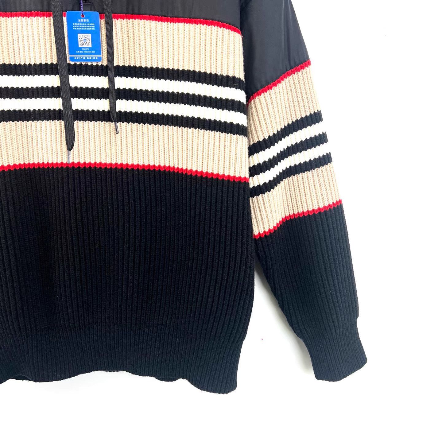 Burberry Burberry Black Panel Stripe Ribbed Knit Wool Hoodie K12 Size US M / EU 48-50 / 2 - 5 Thumbnail
