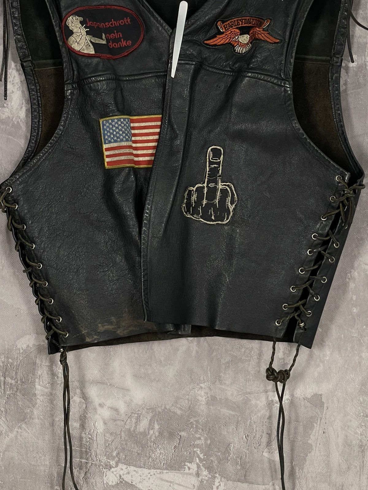 Harley Davidson × Vintage Vintage Leather Bikers Vest Harley Davidson 80s Crazy Fade Size US S / EU 44-46 / 1 - 6 Thumbnail