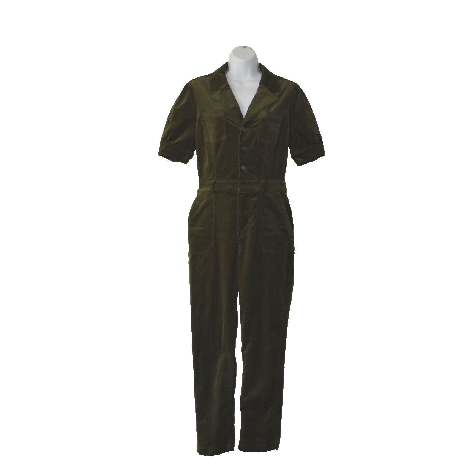Paige NWOT PAIGE Dark Olive Corduroy Straight Ankle Jumpsuit Sz 4 Size 27" / US 4 / IT 40 - 1 Thumbnail