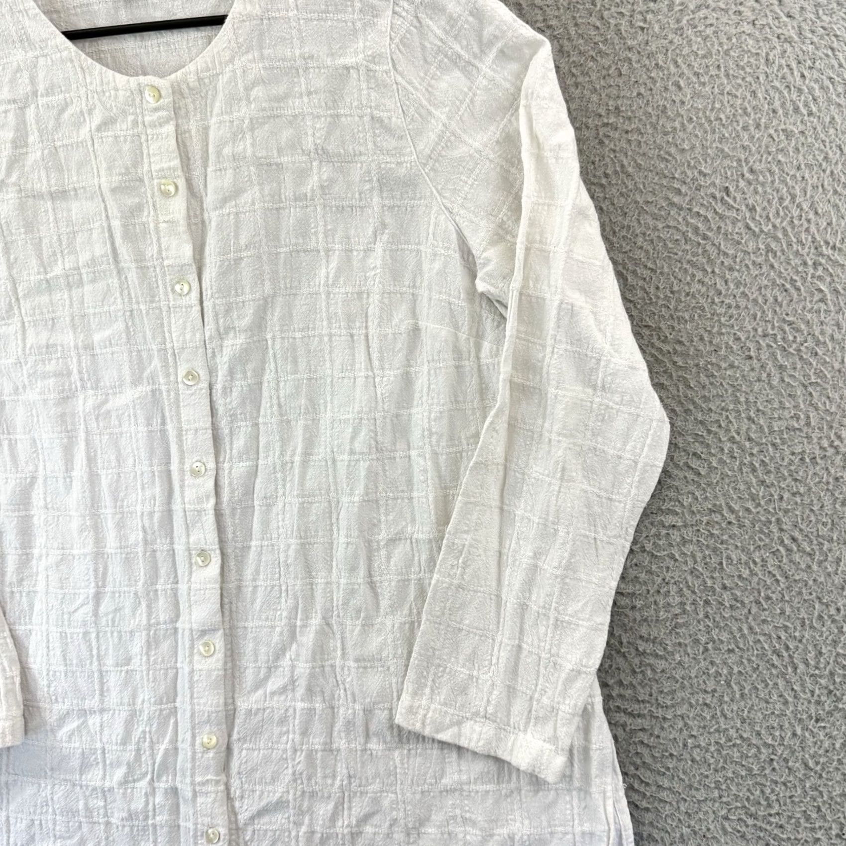 J. Jill J.Jill White Textured Linen Blend Button Down Blouse Tunic Women L Silk? No, Linen Blend. Size L / US 10 / IT 46 - 5 Thumbnail