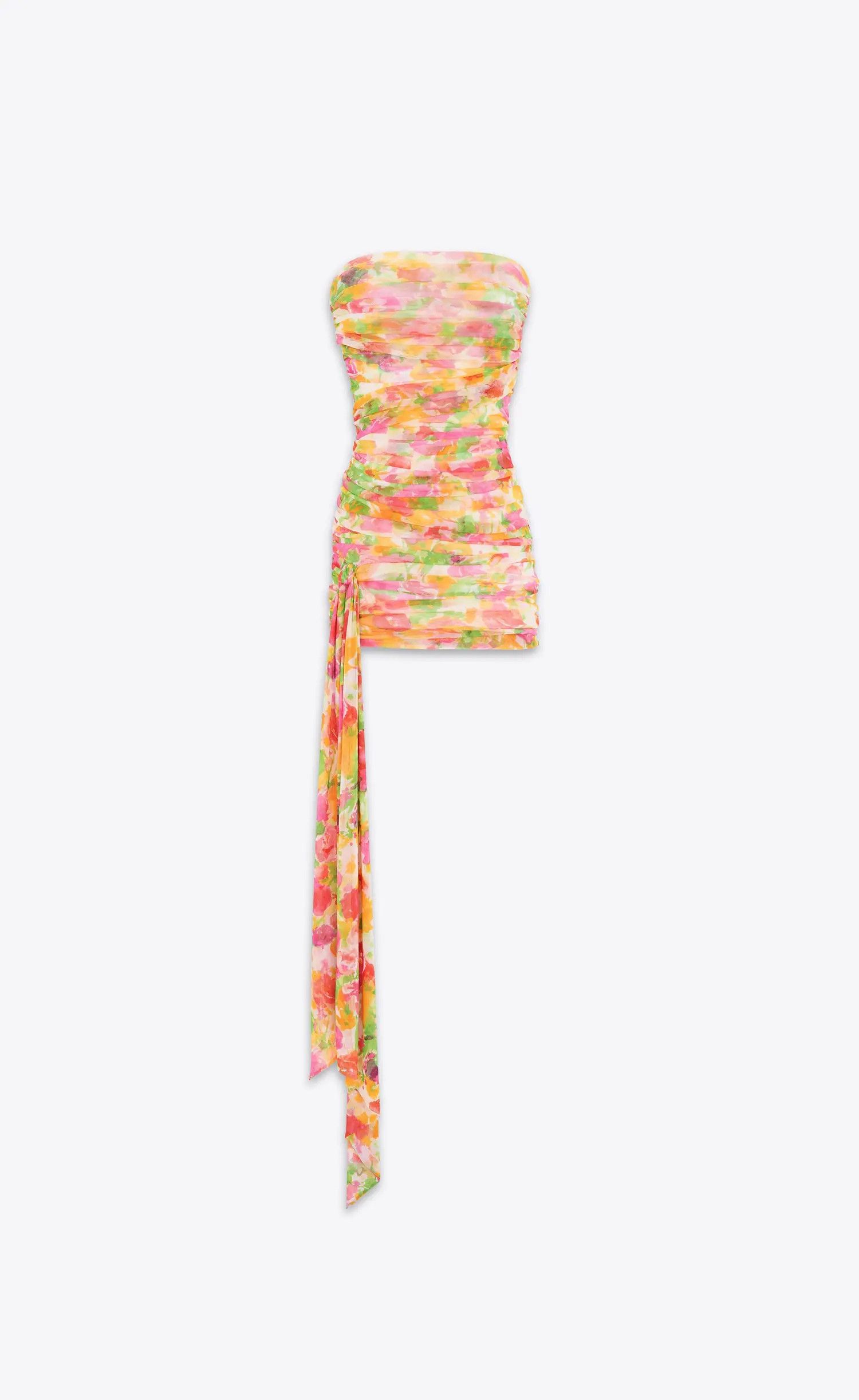 Saint Laurent Paris oc11z1125 780240 Ruched Srapless Dress Floral Tulle Size M / US 6-8 / IT 42-44 - 2 Thumbnail