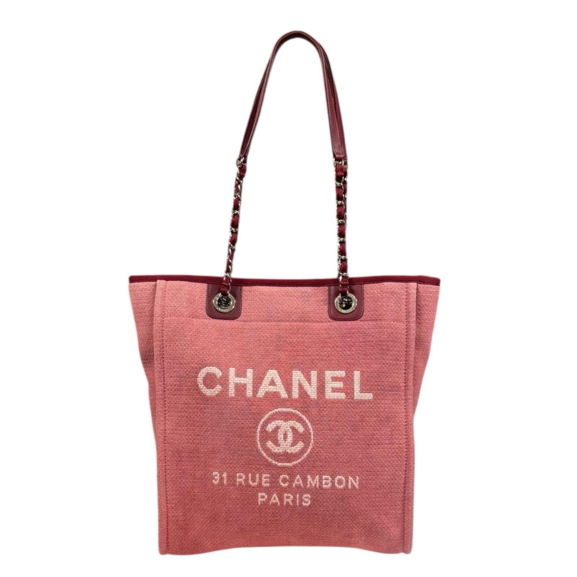 CHANEL Deauville PM Shoulder Bag Chanel Canvas Red Women's
