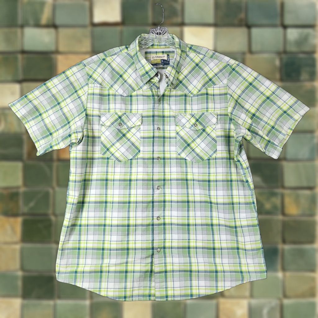 Vintage Magellan Outdoors Shirt Men XL Green Plaid Short Sleeve Button-Up Outdoor Comfort Fit Size US 36 / EU 52 - 1 Thumbnail