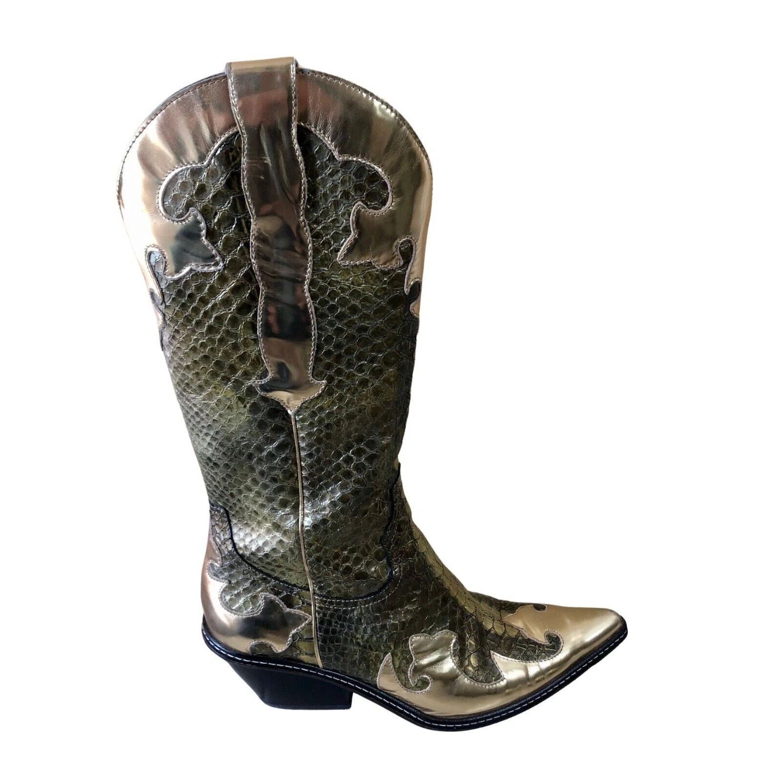 Donald Pliner Donald Pliner Western Metallic Snake Leather Boot $695 Size US 8.5 / IT 38.5 - 1 Thumbnail