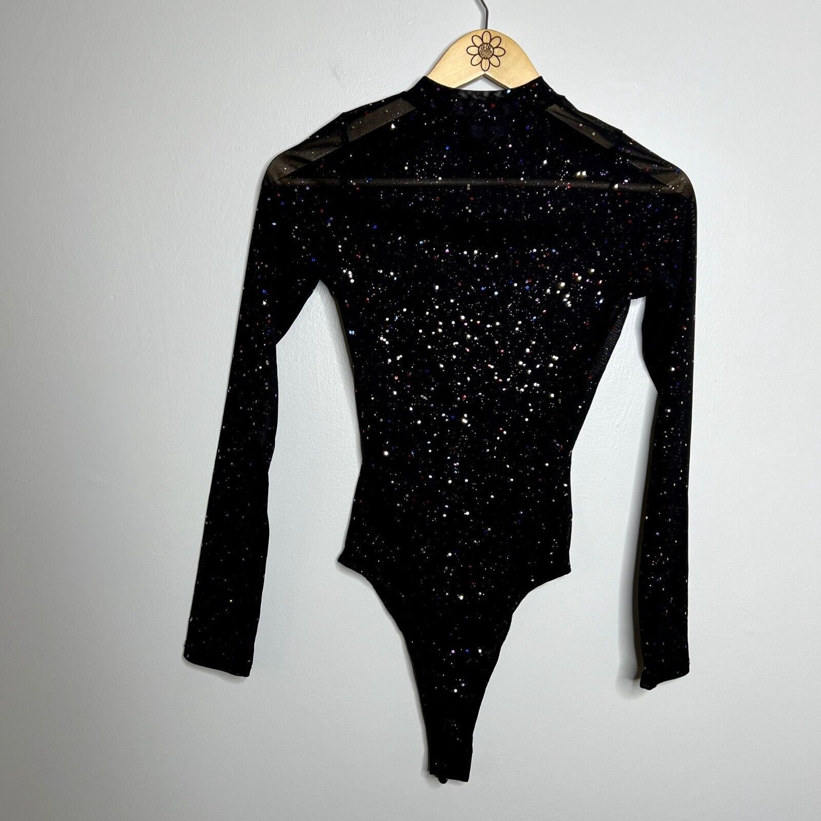Other Lulus Black Sequined Long Sleeve Mesh Bodysuit Size XS / US 0-2 / IT 36-38 - 5 Thumbnail