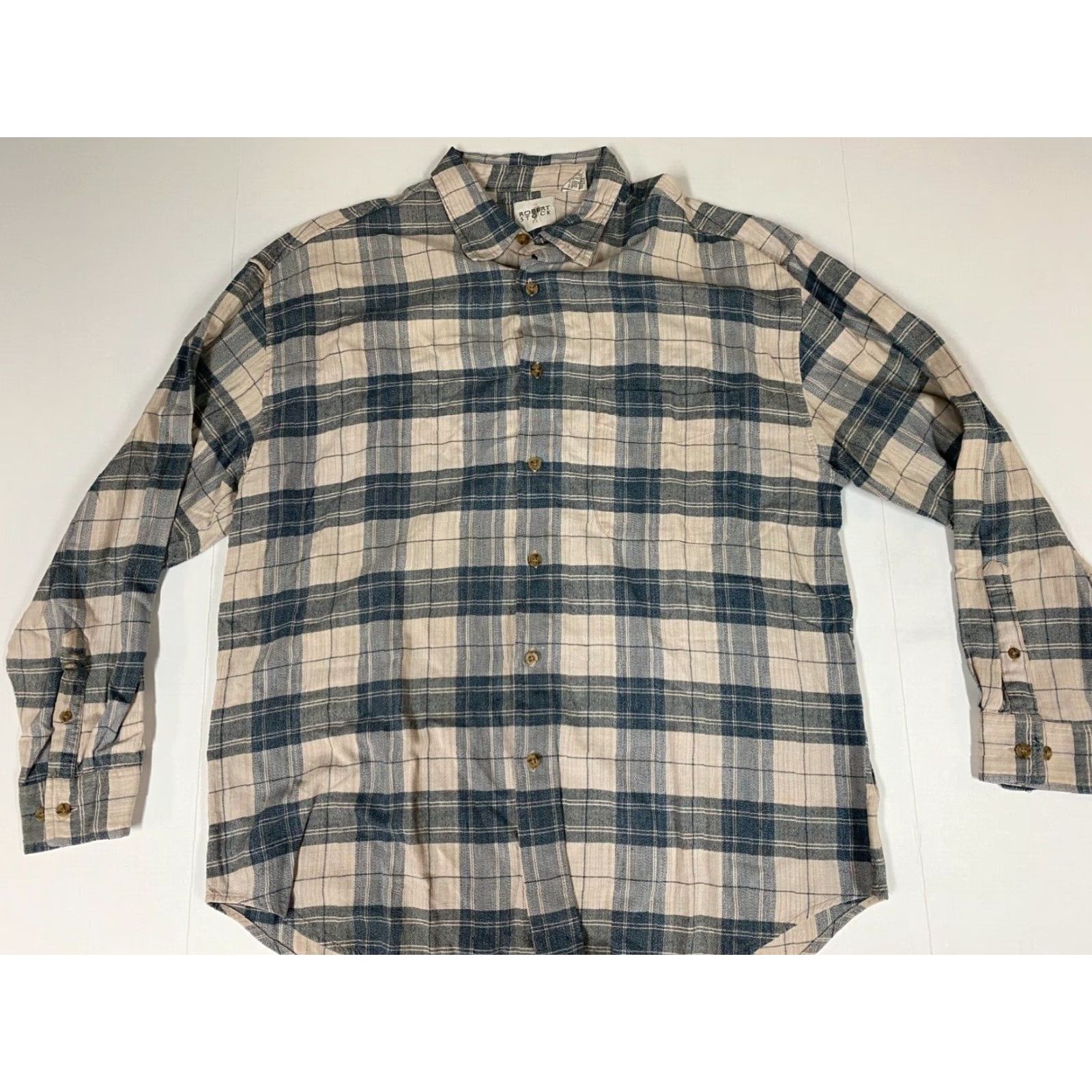 Vintage Robert Stock Mens Shirt Large beige plaid button down Size US L / EU 52-54 / 3 - 2 Thumbnail