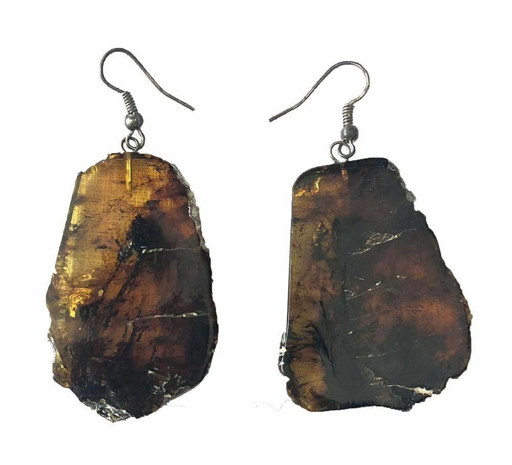 Designer Rustic Artisan Sterling Silver Mexican Amber Earrings Size ONE SIZE - 1 Thumbnail