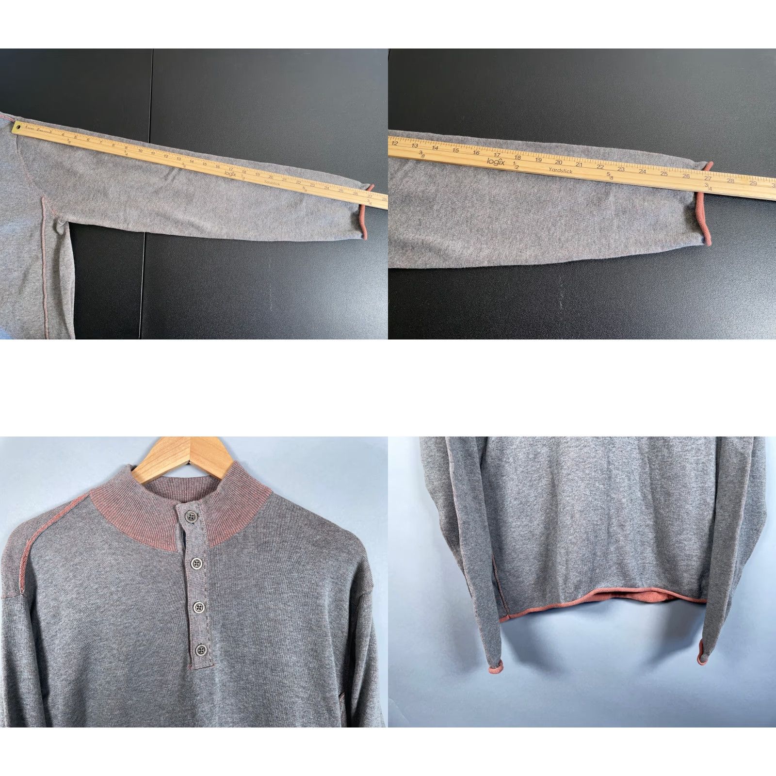 Carbon2Cobalt Carbon 2 Cobalt Henley Sweater Men's Large Gray Orange Cotton Lightweight Knit Shirt Size US L / EU 52-54 / 3 - 8 Thumbnail