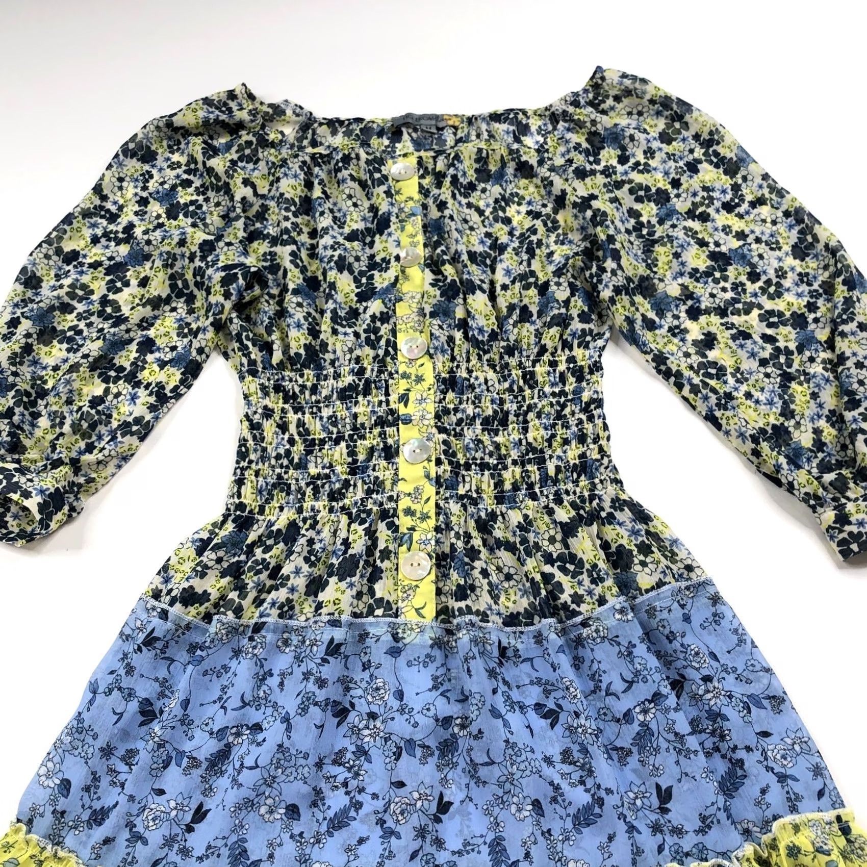 Vintage Figueroa & Flower MED Sheer Smock BOHO Above Knee Dress Floral Pattern Mini Shirt Sleeve 3/4 Polyester Women XS? (Cannot determine size) Size M / US 6-8 / IT 42-44 - 7 Thumbnail