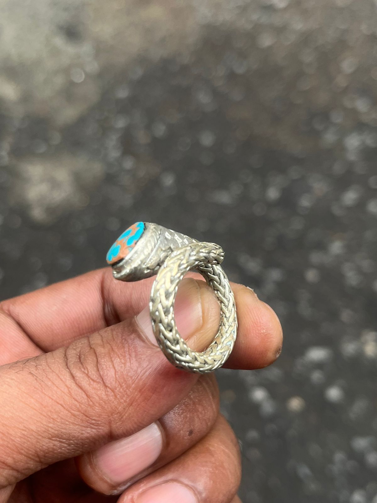 John Hardy Artisan Silver Dragon Scale Weave Ring with Turquoise Stone Size ONE SIZE - 4 Thumbnail