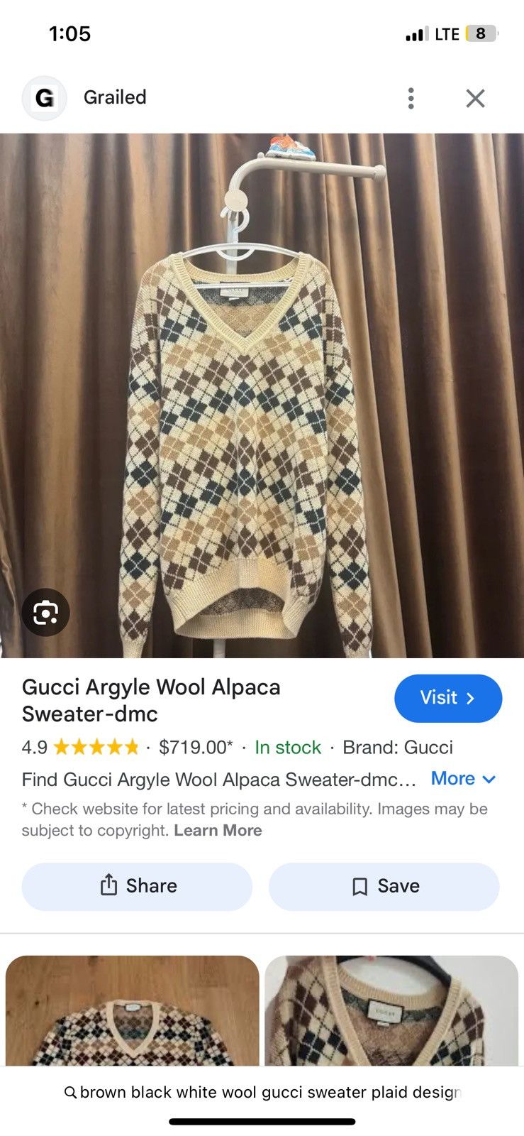 Gucci Gucci Beige Argyle V Neck Size US L / EU 52-54 / 3 - 8 Thumbnail