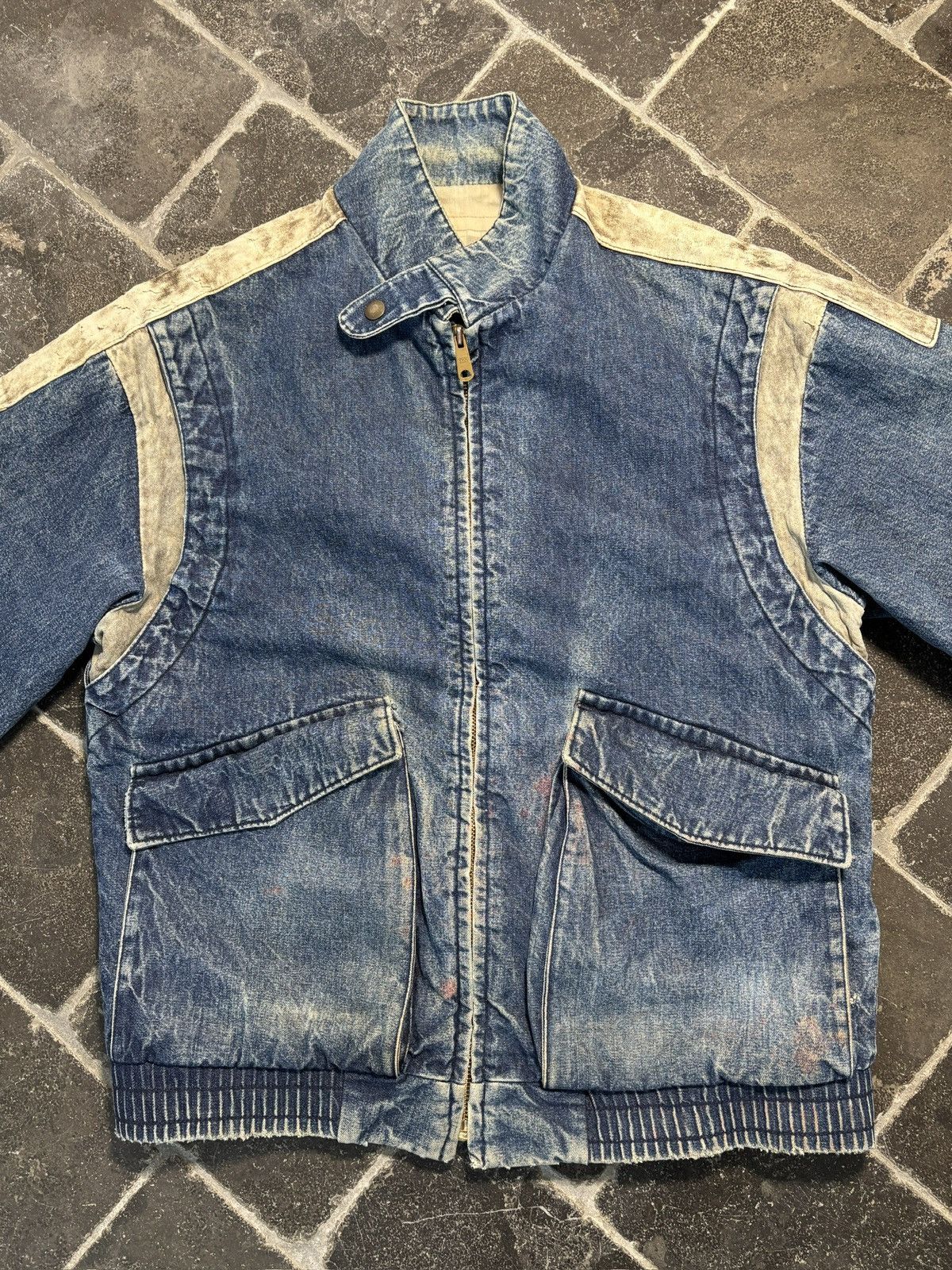 Vintage 1980s Denim Bomber Jacket Vintage Stone Wash Teddy Slimane Size US M / EU 48-50 / 2 - 3 Thumbnail