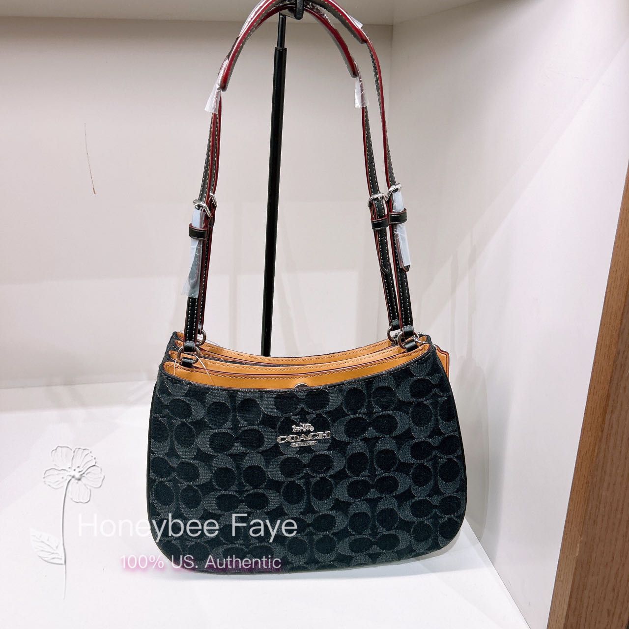 image of Coach Penelope Shoulder Bag In Signature Denim in Silver/Black, Women's