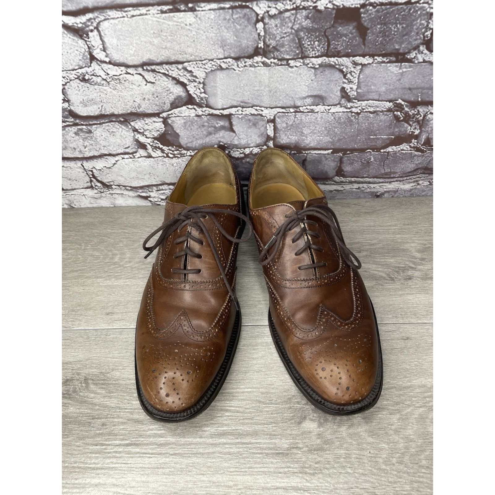 Lands' End Lands End Brown Leather WingTip Oxfords Lace Up Dress Shoes Size US 10.5 / EU 43-44 - 13 Thumbnail