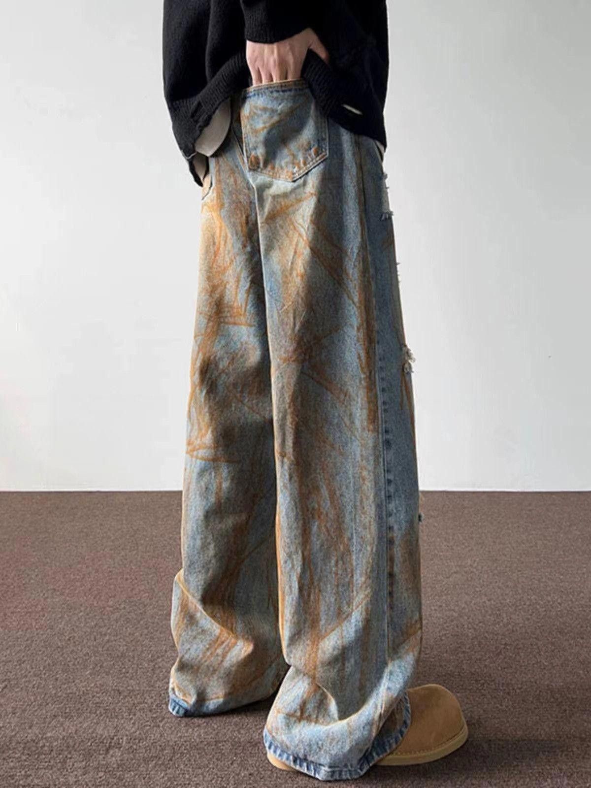 Japanese Brand Painted Distressed Wide Leg Denim Jeans Size US 30 / EU 46 - 3 Thumbnail