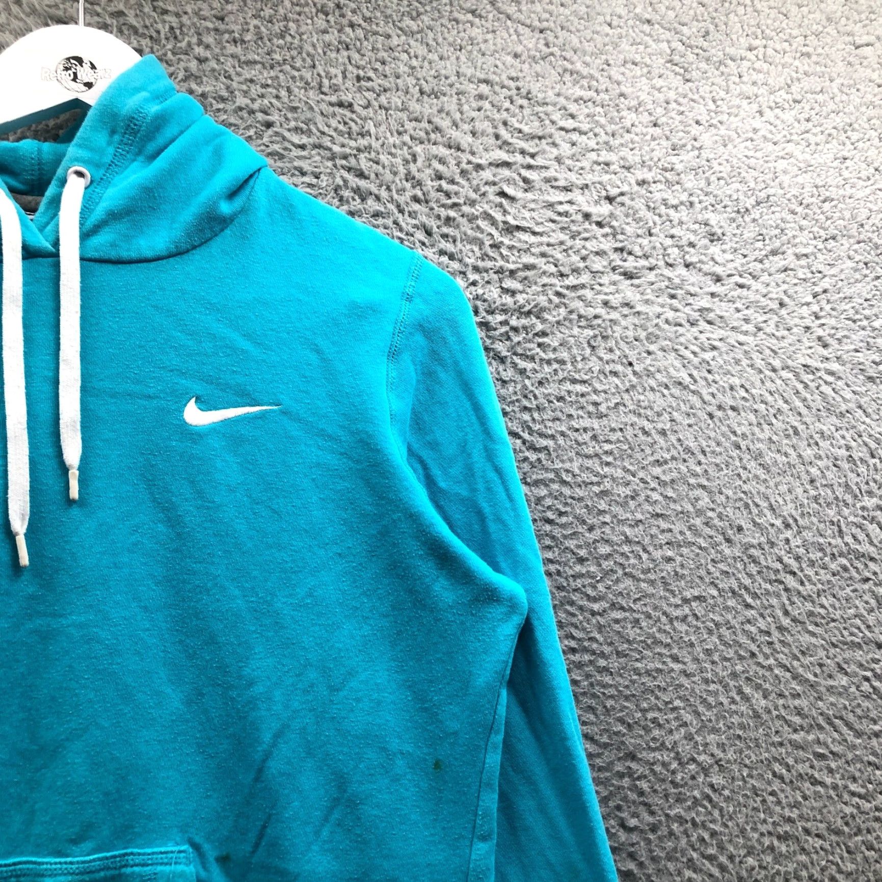 Nike VINTAGE? Nike Solo Swoosh Fleece Hoodie Sweatshirt Womens Large Long Sleeve Aqua White Size L / US 10 / IT 46 - 7 Thumbnail
