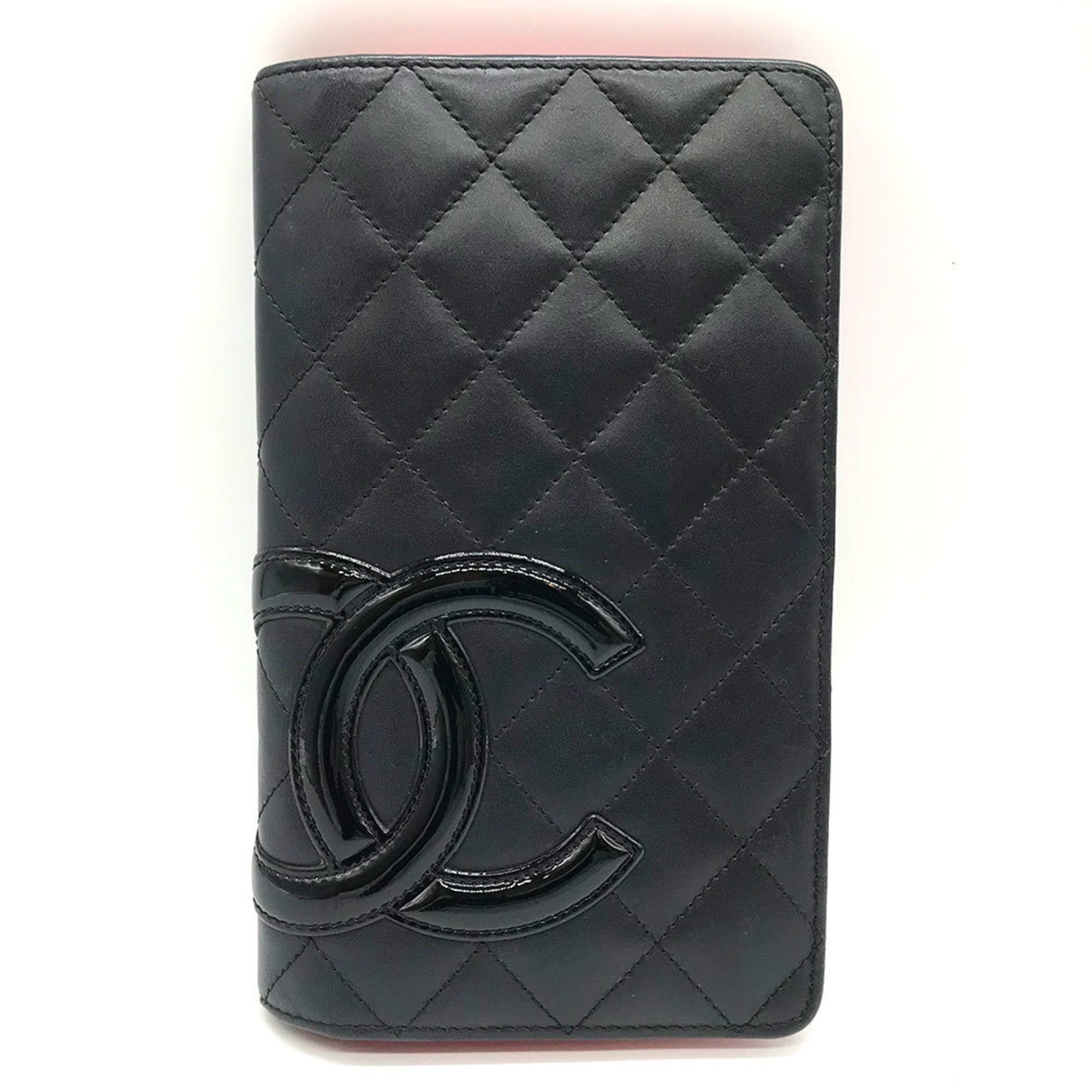 image of Chanel Cambon Line Black Bifold Long Wallet Pink, Women's