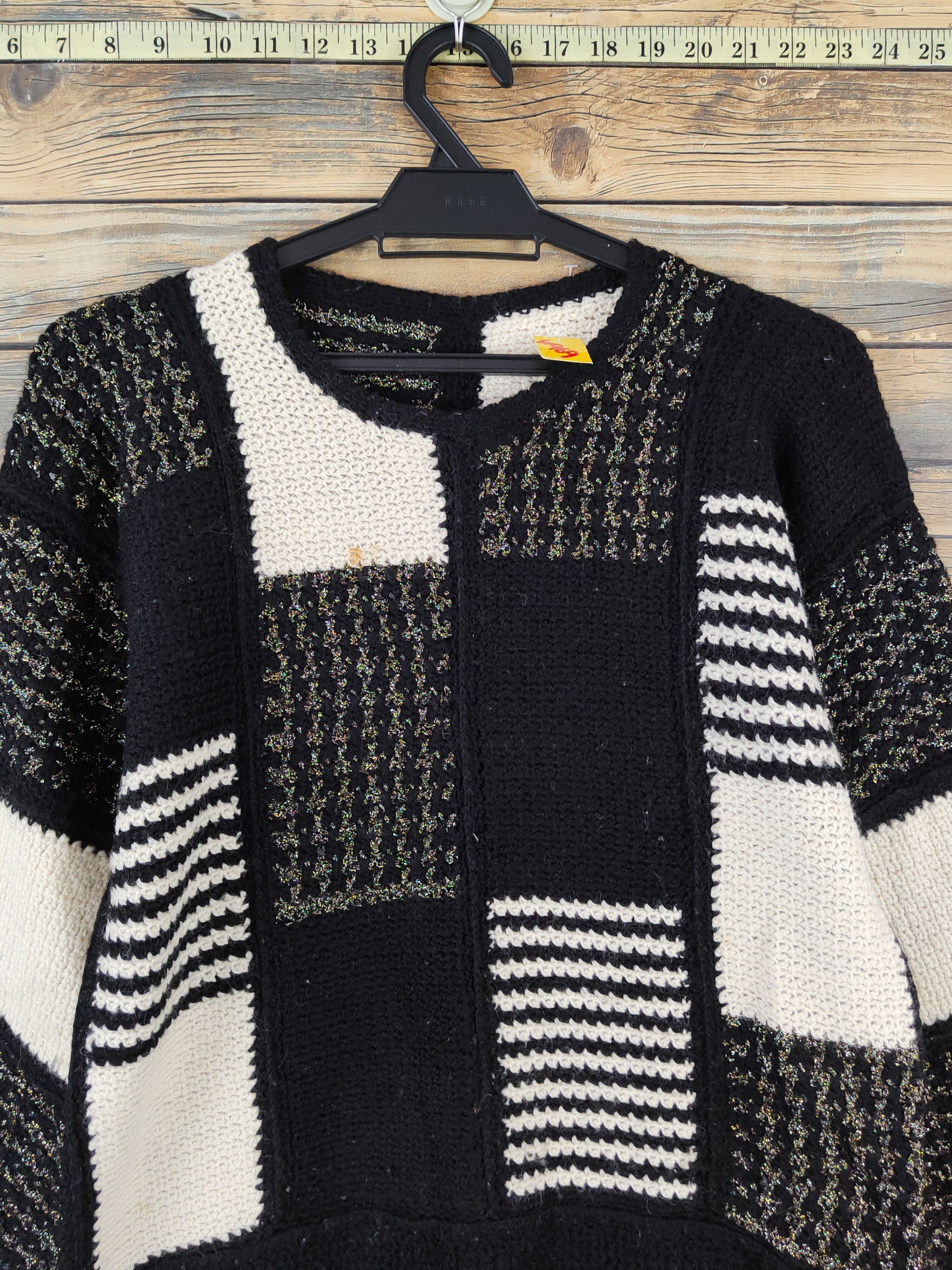Vintage D Japan checkered Black White Knitwear Sweatshirts #W969 Size S / US 4 / IT 40 - 2 Thumbnail
