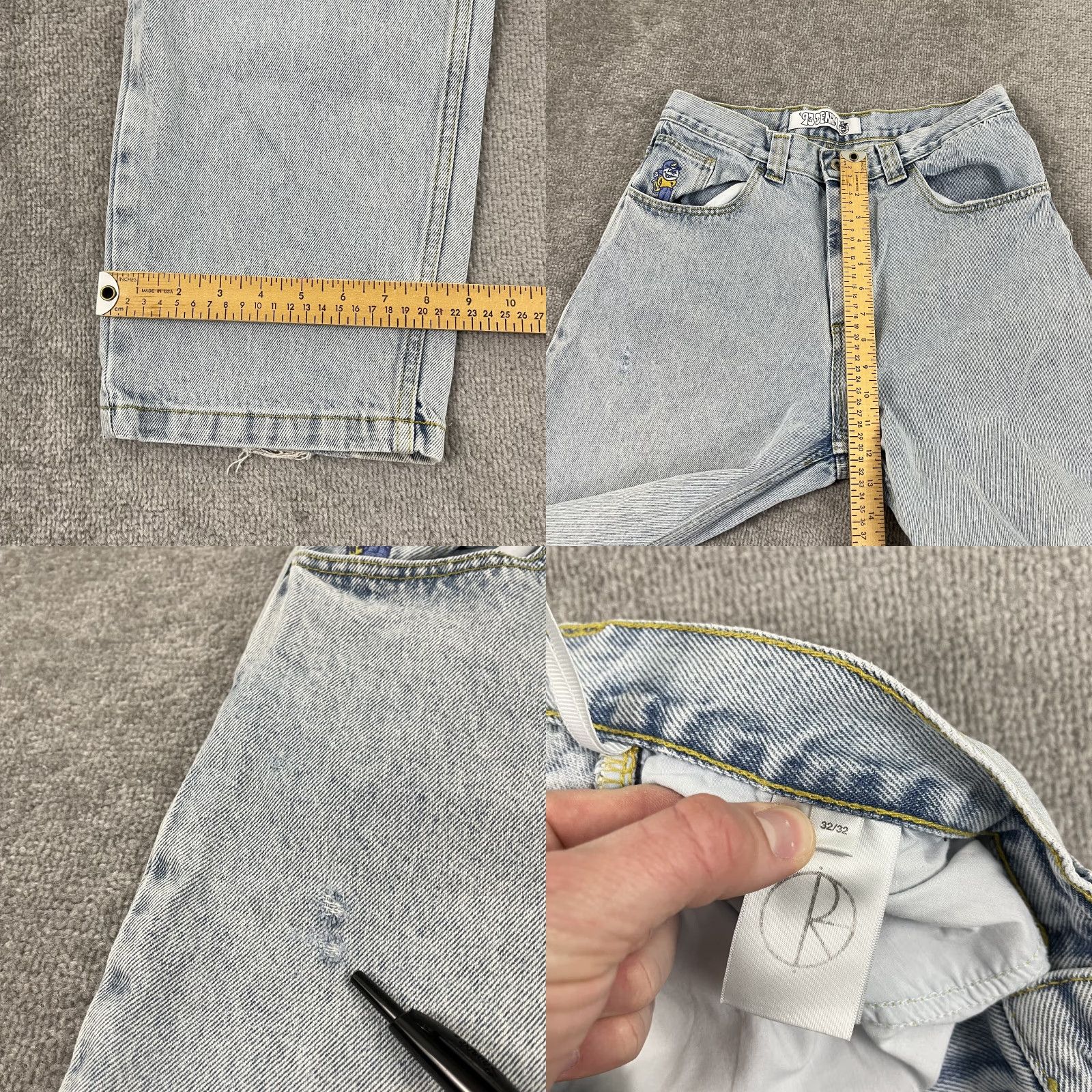 Vintage POLAR Skate Co Jeans Mens 32 x 29 Straight Leg Light Blue Denim Grunge Skater Size US 32 / EU 48 - 8 Thumbnail