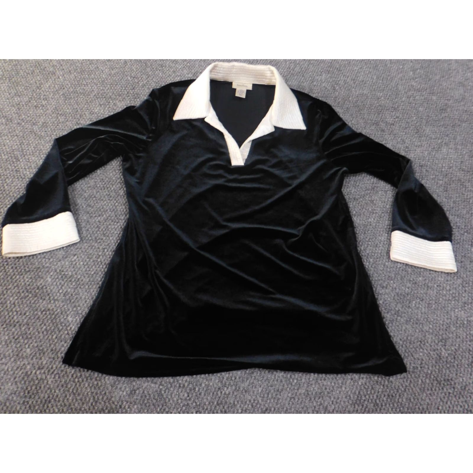 Neiman Marcus Neiman Marcus Sweater Women L Black Velvet Stretch Office Retro Business Crew Neck Long Sleeve Rib Knit Pullover Size L / US 10 / IT 46 - 2 Thumbnail