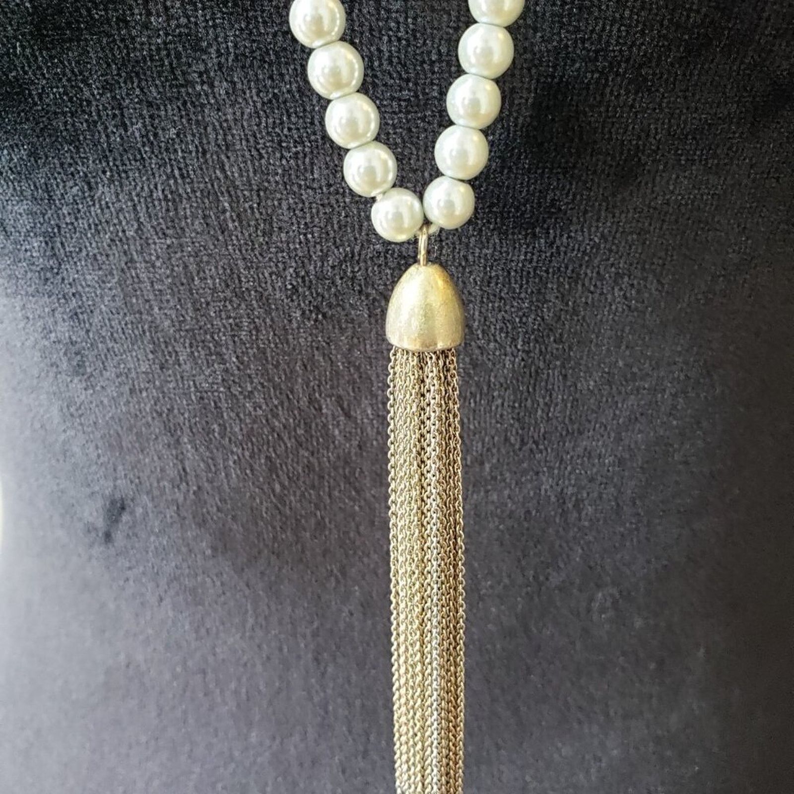 The Unbranded Brand Gold Tone Faceted Beads Faux Pearl Tassel Chain Necklace Size ONE SIZE - 3 Thumbnail