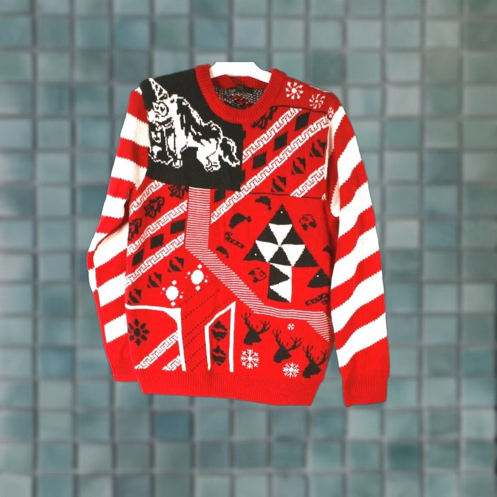 Vintage QUALFORT Womens Size M Light Up Christmas Pullover Sweater, Red/Black Knit, Round Neck, Lightweight, Christmas Theme, Adult Female, Holiday Gift Size M / US 6-8 / IT 42-44 - 1 Thumbnail