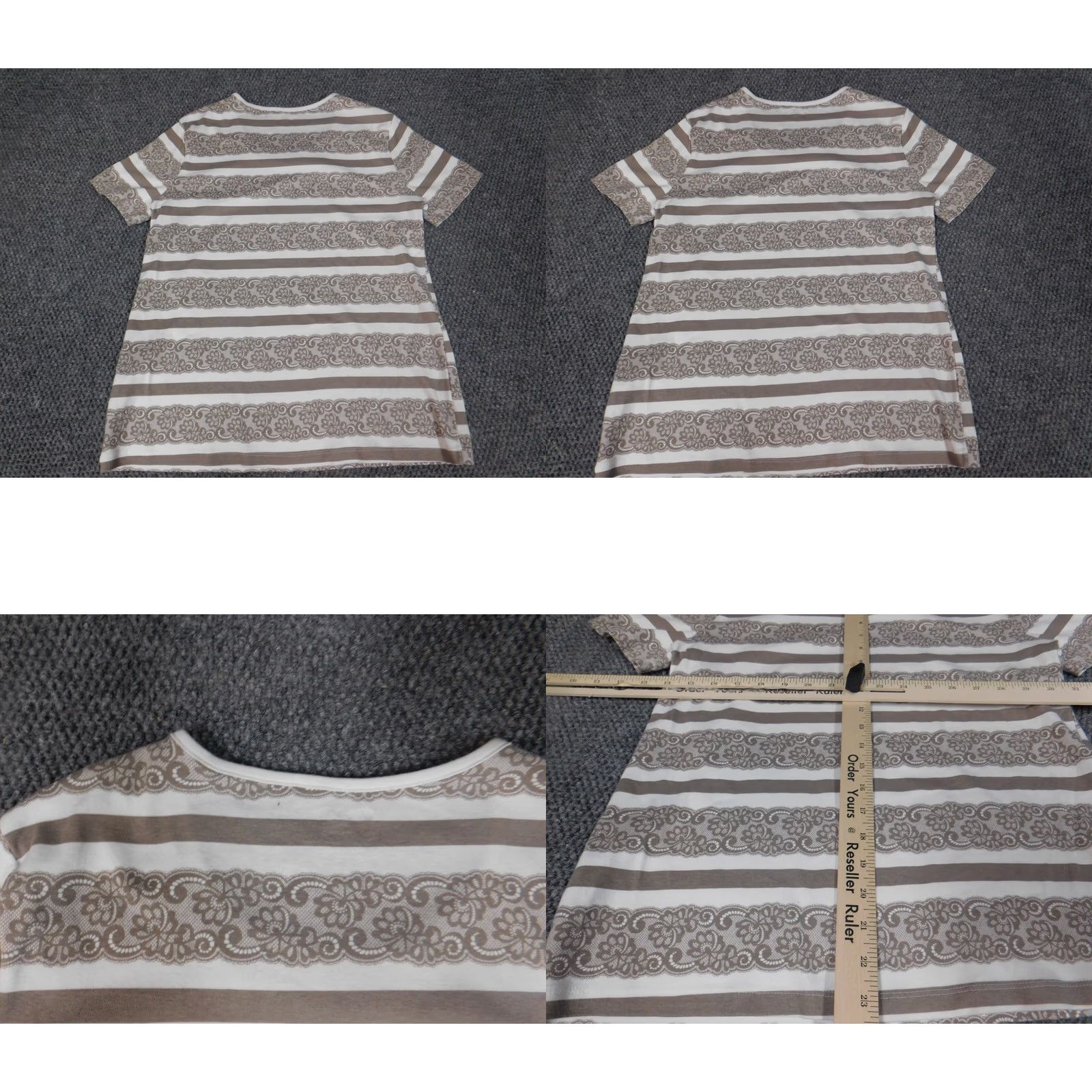 Vintage White Stag Blouse Shirt Womens L Brown Striped Crew Neck Short Sleeve Pullover Cotton Rayon Basic Casual Ruffle Vintage No 100% Cotton Regular Size L / US 10 / IT 46 - 8 Thumbnail