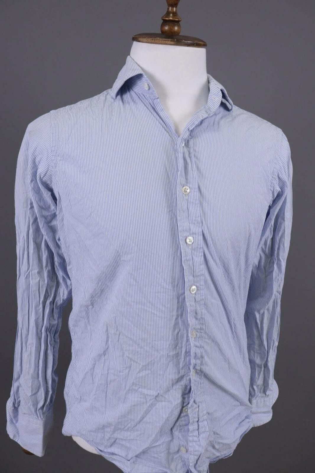 Drake's Drakes Easyday Blue Pinstripe Shirt Size 40 / 15 3/4 Size US M / EU 48-50 / 2 - 7 Thumbnail