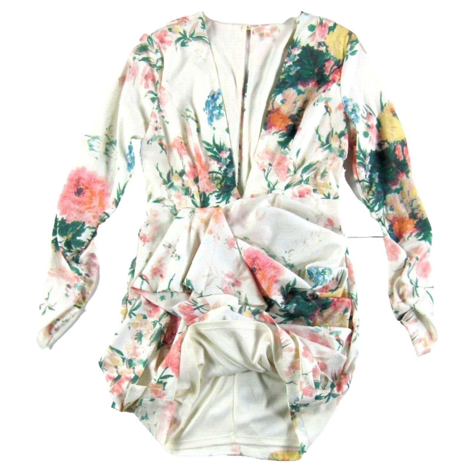 Pinko Luxxel Dress V-Neck Long Sleeve Floral Ruched Small Pink Womens Size S / US 4 / IT 40 - 6 Thumbnail